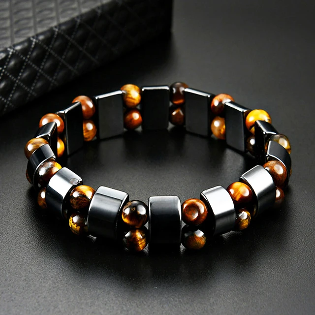 Tiger Eye & Hematite Charm Bracelets Men Double Hematite Tiger's Eye Bracelets for Women Natural Energy Stone Bracelet Jewelry Tiger Eye
