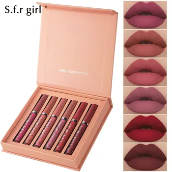 

6pcs Nude Matte Liquid Lipstick Set Waterproof Long Lasting Lip Gloss Set Non-Stick Cup Makeup