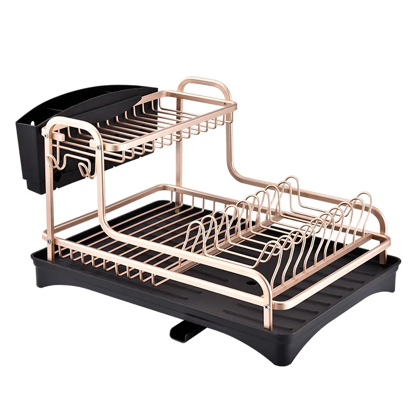

Space Aluminum Dish Rack Kitchen Organizer Storage Drainer Drying Plate Shelf Sink Supplies Knife and Fork Container