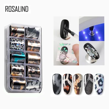 

ROSALIND Slider Foil Stickers For Nails Art decals Manicure Set Design Top Semi Permanent Nail Stickers Kit Need Base Gel Polish