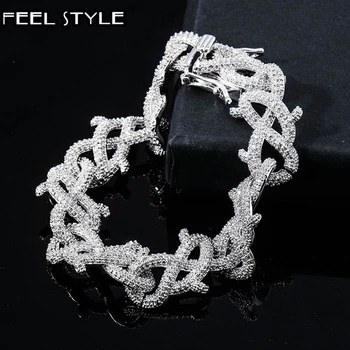 

Iced Out CZ Chain Thick Heavy Copper Zircon Thorns Cuban Link Bracelet For Men Hip Hop Jewelry Gold Gold