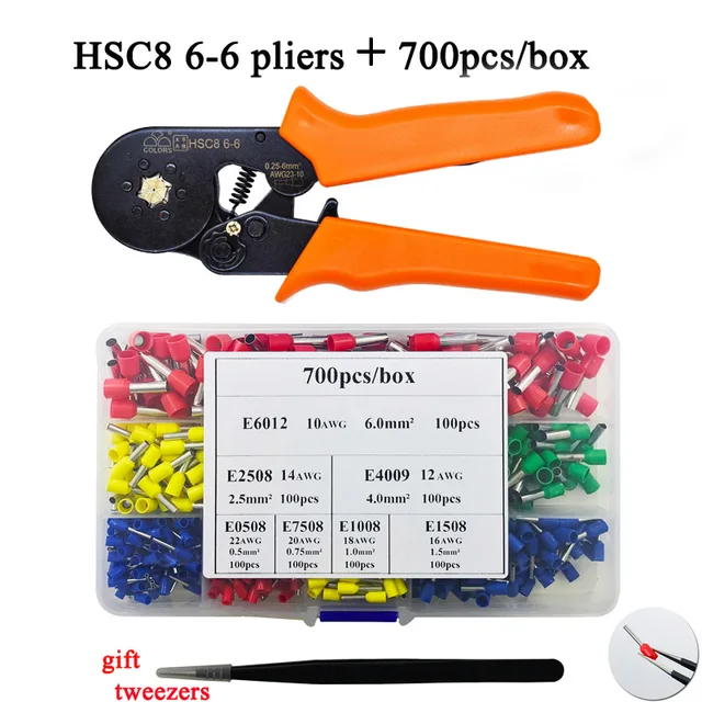 COLORS HSC8 6-6 crimping pliers 0.25-6mm2 23-10AWG for tube terminal Hexagon pressure mini type round nose european brand tools 6-6 and terminals