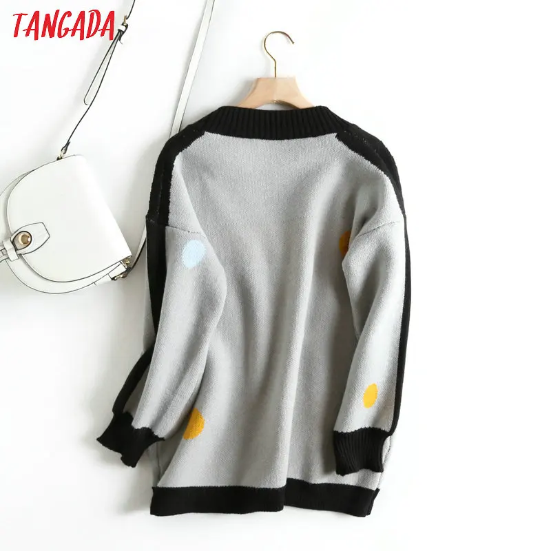 Ceny Tangada kobiety cute cartoon sweter sweter z długim rękawem przyciski kobiece grube swetry z dzianiny podstawowe czerwona czarna szara topy BC21