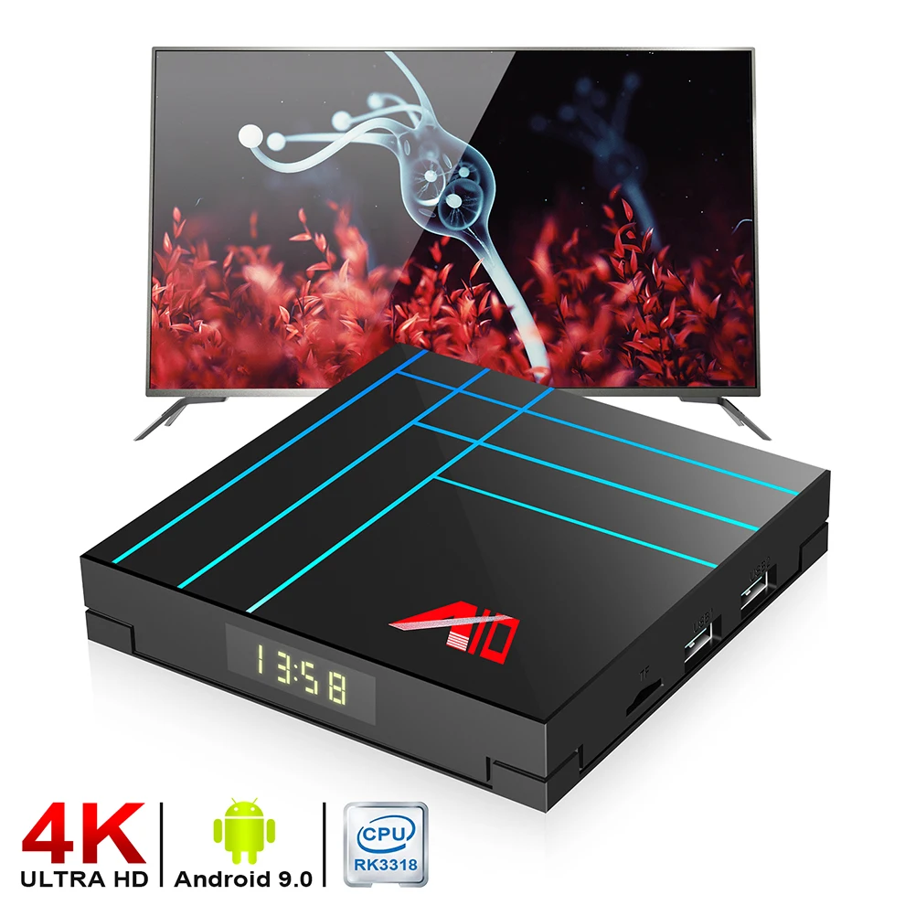 A10 Smart TV Box Android 9.0 Android TV Box RK3318 Quad Core 64 Bit 4GB 32GB/64GB 4K Ultra HD 2.4Ghz Wifi Home Set Top Boxes