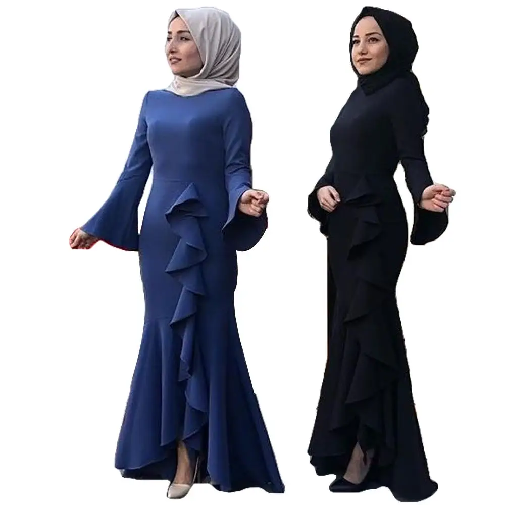 Abaya Дубай рюшами с длинным рукавом рыбий хвост платье для женщин мусульманские Вечерние Коктейльные макси платья арабский халат исламский халат Bodycon abaya s