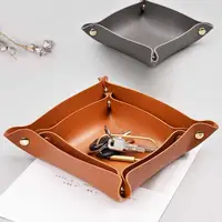 60% Hot Sale Fashion Key Storage Box Multi-purpose Snap Button Design Faux Leather Desktop Jewelry Cosmetic Plate Tray for Home 2