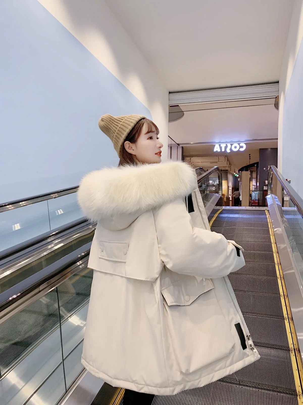 

2019 Winter New Style down Jacket Cotton-padded Clothes Women's Korean-style Loose-Fit Mid-length Workwear Waist Hugging Thick F