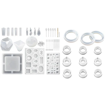 

15 Pcs (65 Shapes) Silicone Resin Molds and 118 Tools with 12 Pieces Silicone Ring Molds Silicone Resin Sphere Mold