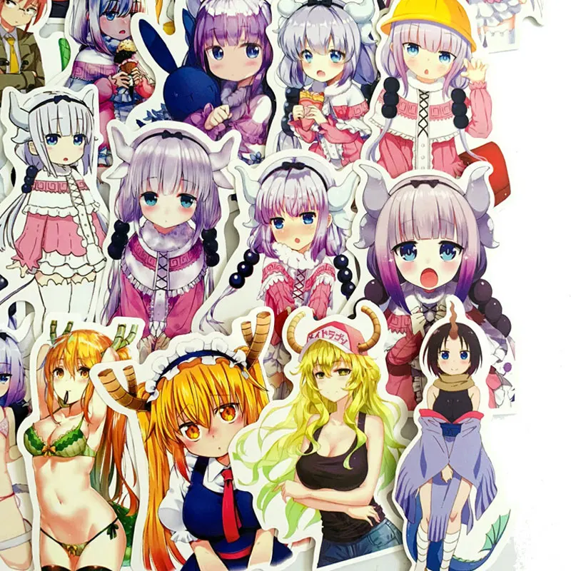 

37pcs Sexy Stickers Cute Servant Girl Anime Miss Kobayashis Dragon Maid Sticker For Laptop Luggage Case Kawaii Cartoon Graffiti