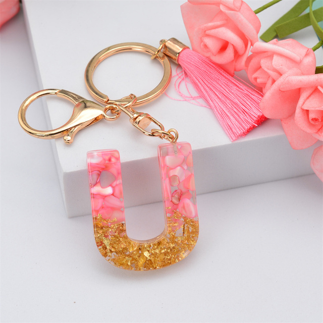 Creative Letter Alphabet Crystal Arylic Liquid Keychain Women Key Chains Ring Car Bag Tassels Pendent Charm Gift Accessory