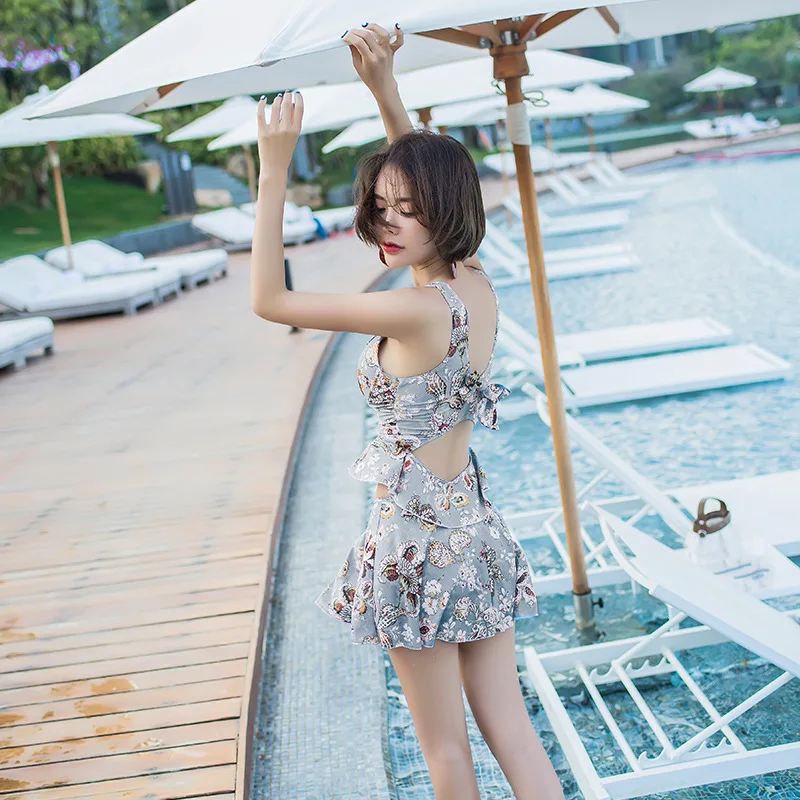 

Korean-style New Style Bathing Suit Skirt-Split Type Two-Piece Set Hot Springs Slimming High-waisted V-neck Push up Sexy Backles
