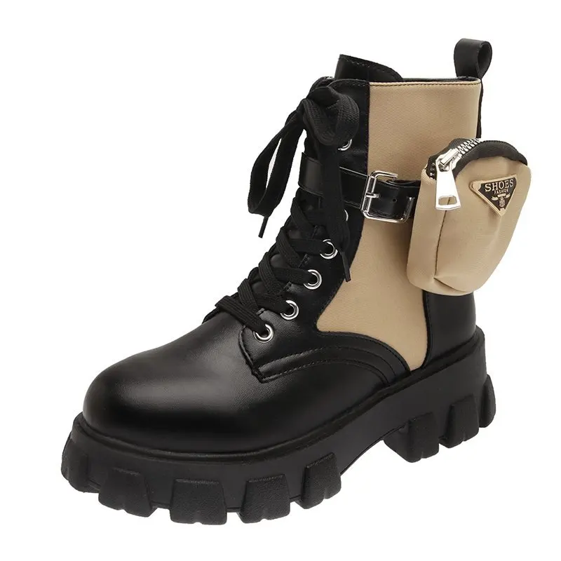 Yeeloca-Botas de plataforma motocicleta Punk para mujer, Botines de tacón grueso con cordones, zapatos de diseñador con hebilla de cinturón, color negro, 2021