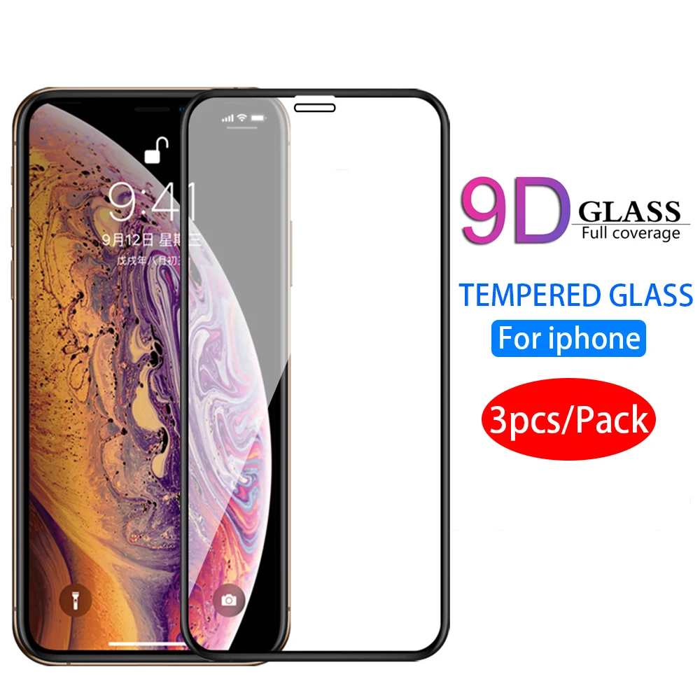 3 шт 9D защитное стекло на iPhone XR X XS Max полное покрытие закаленное для 11 Pro защита