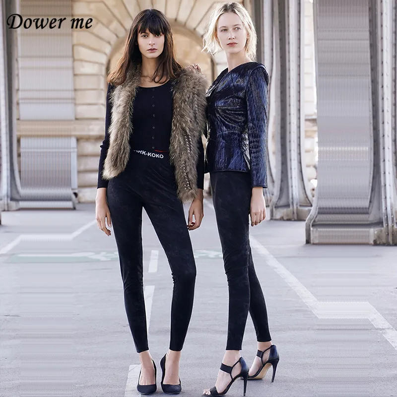 Dawer Me/2019 г. Пикантные модные штаны с высокой талией, Твердый эластичный карандаш, Осенние бархатные штаны из искусственной кожи, KZ045
