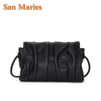 

San Maries Ruffle Bag For Women Cloud Bag Quality Cow Leather Madame Bag Single Shoulder Slant Dumpling Bag Handbag Day Clutch