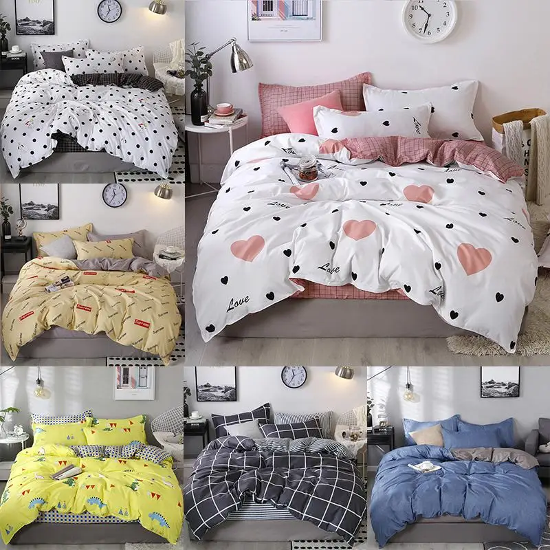 Home Textile Polka Dot Bed Linens Plaid Bedding Sets Pink Heart