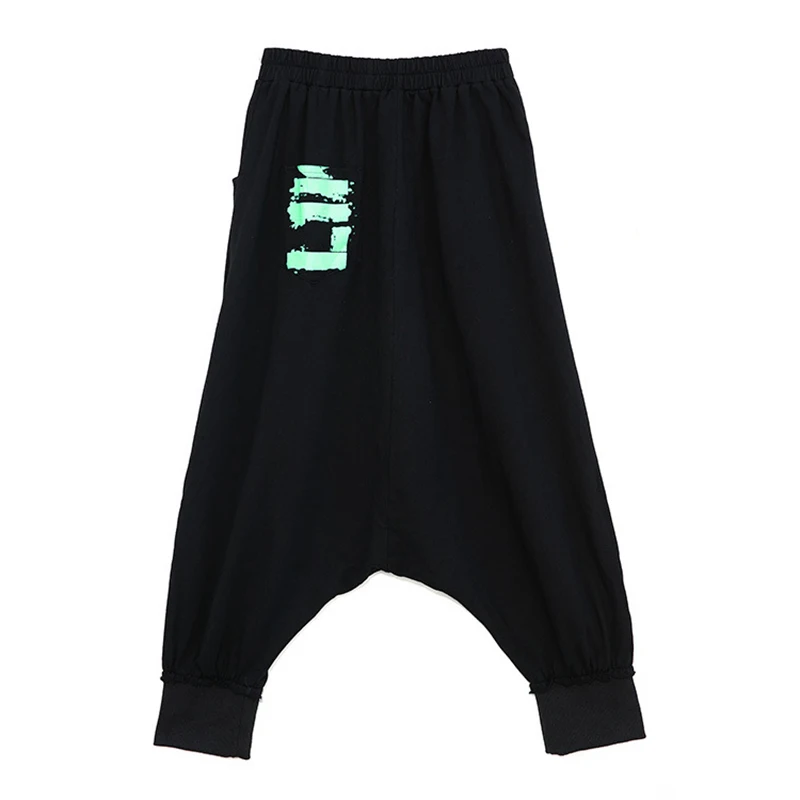 [EAM] High Elastic Waist Black Letter Printed Long Harem Trousers New Loose Fit Pants Women Fashion Spring Autumn 2020 1DA126
