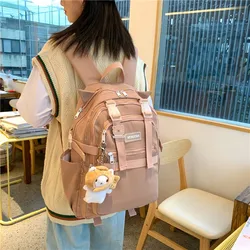 Women‘s Solid Color Backpack Multi Layer Nylon Waterproof School Bag for Girls Large Capacity School Backpack Bookbag
