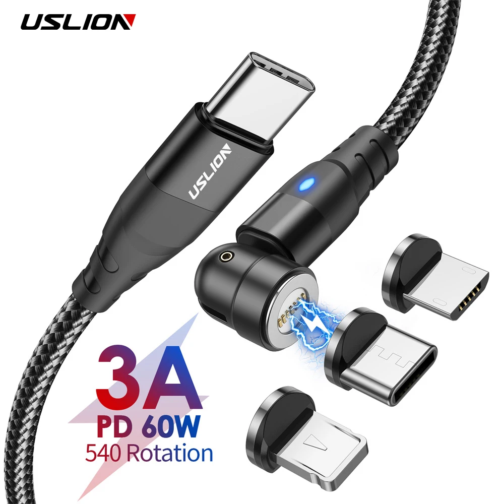 Uslion 3 In 1 Cavo Caricabatterie Rapido Per Telefono 60W Pd Cavo Micro Magnetico Da Usb C A Tipo C Per Iphone 12 Pro Max Iphone 13 Mini Xiaomi