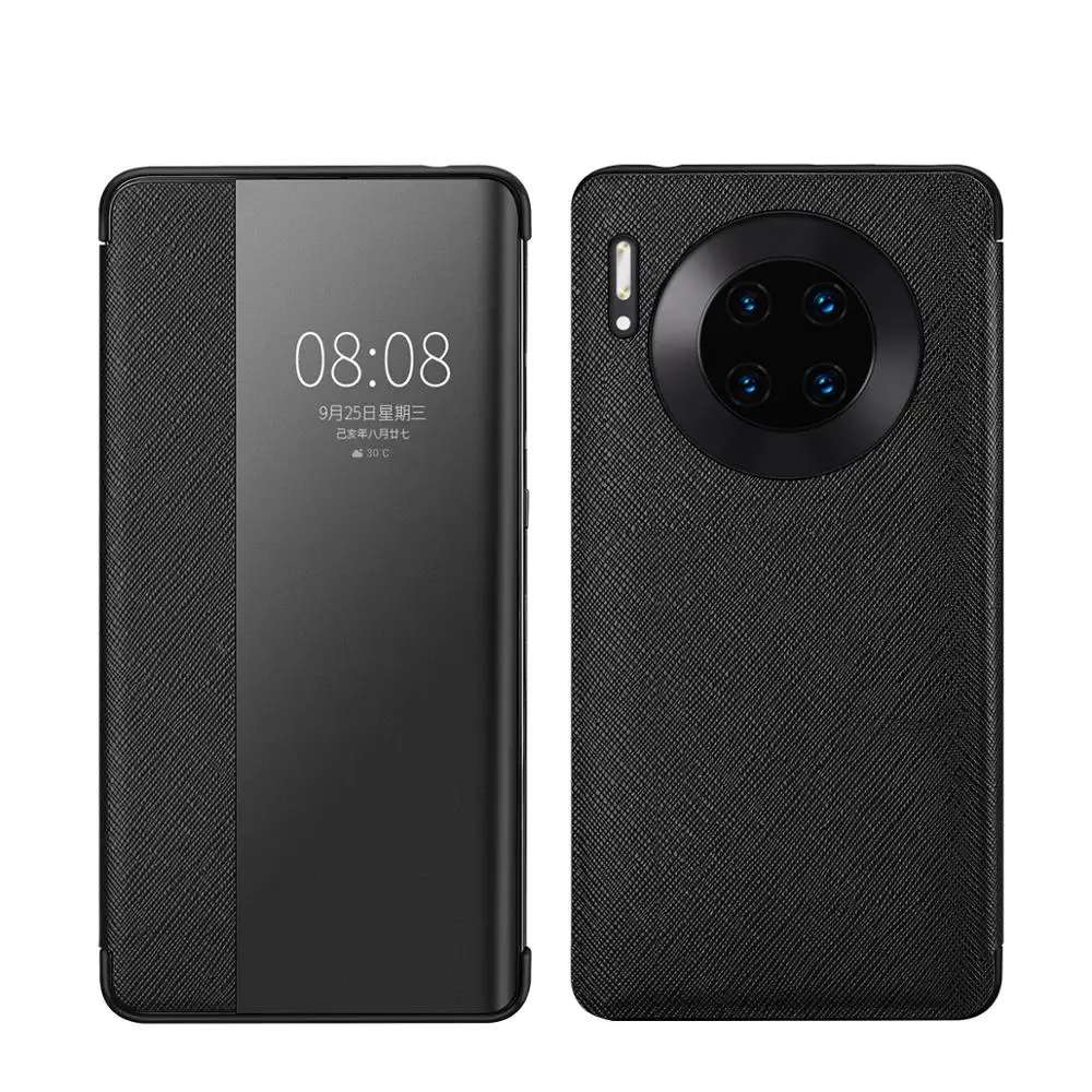 Чехол-книжка из натуральной кожи с перекрестными полосками для телефона huawei mate 30 pro 5G mate 20 pro P30 pro с прозрачным окошком