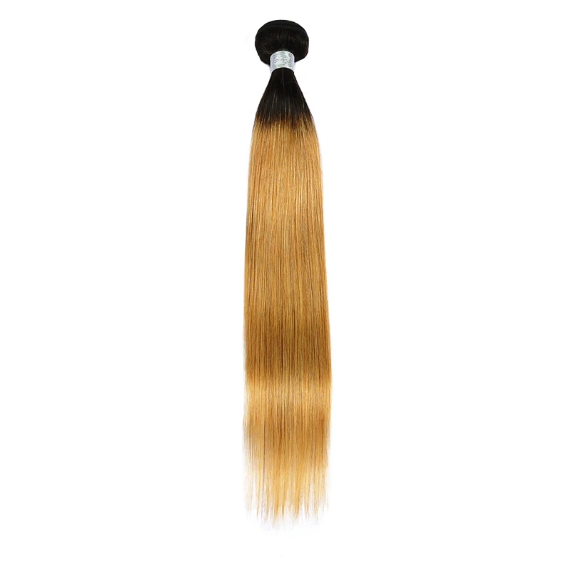 Цветные Омбре T1B/27 блонд человеческие волосы пряди с фронтальной сияющей звездой не Реми бразильские прямые волосы пряди с закрытием - Цвет: T1B/27