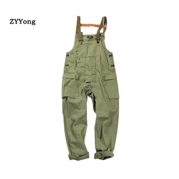 

2020 Men Jumpsuit Bib Cargo Pants Streetwear Casual Loose Large Size Hip Hop Fashion Straight Trousers Overalls Green Trousers