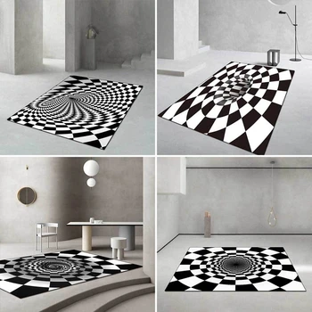 

Modern Style Carpet and Rug Black White Geometric 3D Abstract Visual Space Living Room Tapete Bedroom Bedside Non-Slip Floor Mat