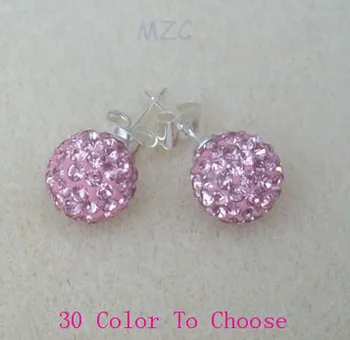 

tutu4ift 10mm Pink Crystal Beads fashion Silver Plate Earrings Stud Jewelry