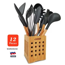 Набор для кухни, 11/12 предметов. силиконовых кухонный набор, антипригарная, деревянная, ручка, набор кухонных инструментов, набор кухонных принадлежностей, c держателем коробка, для готовки,кухонная утварь