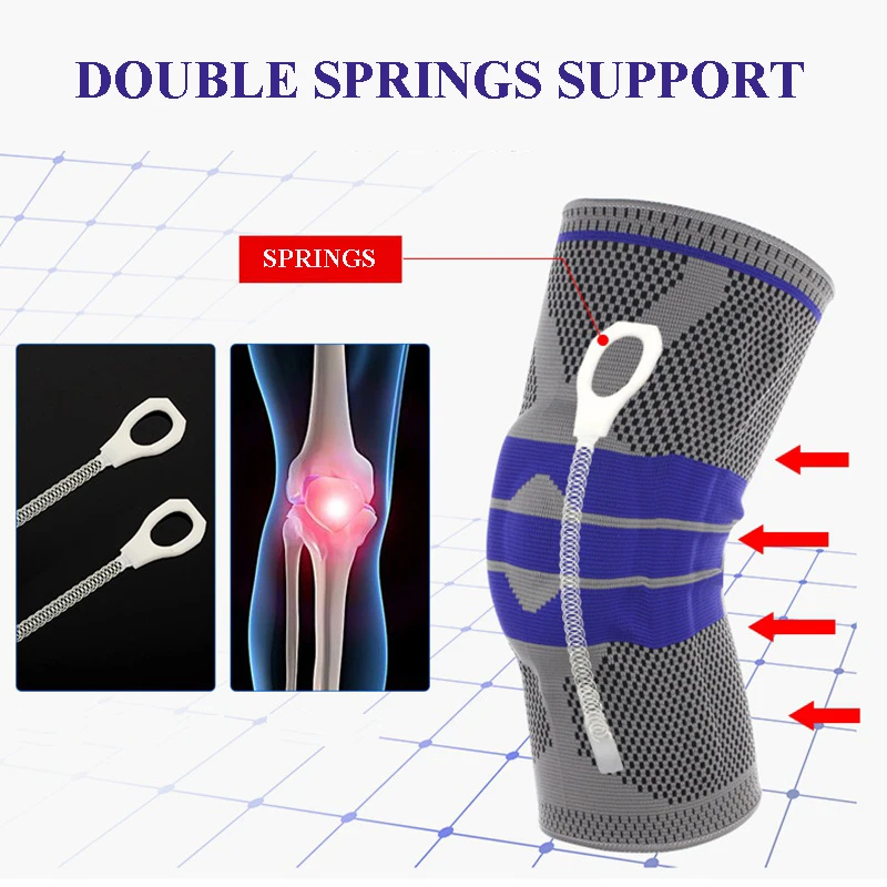 

Free Shipping Silicone Spring Full Knee Brace Strap Patella Medial Support Strong Meniscus Compression Protection Sport Pads