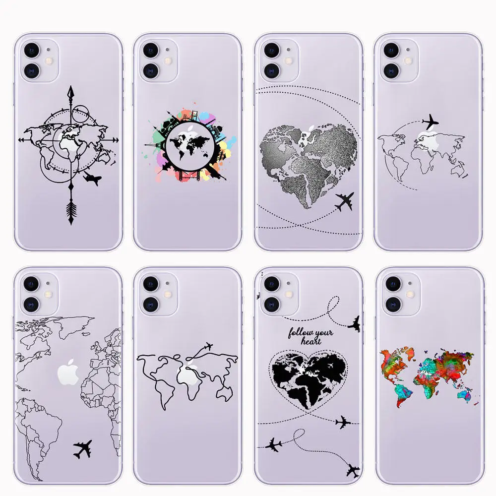 Чехол для iPhone 11 Pro Max карта мира путешествий самолет мягкий чехол 6 6s 7 8 Plus X XR XS