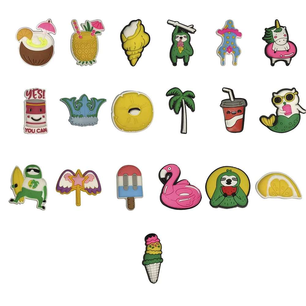 

50pcs Wholesale PVC Ice Cream Lemon Coconut Tree Vacation Kids Shoe Decorations Garden Shoes Accessories Fit Croc Jibz Charm
