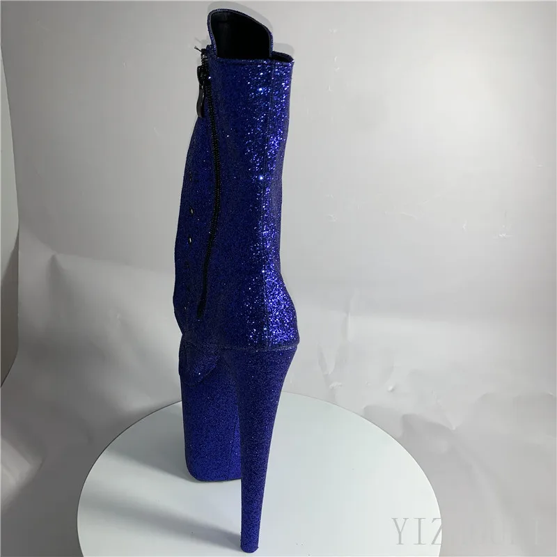 Sexy dancing shoes 8 inches, new ankle boots with thin heels, sequined vamp boots, 20cm club pole dancing boots