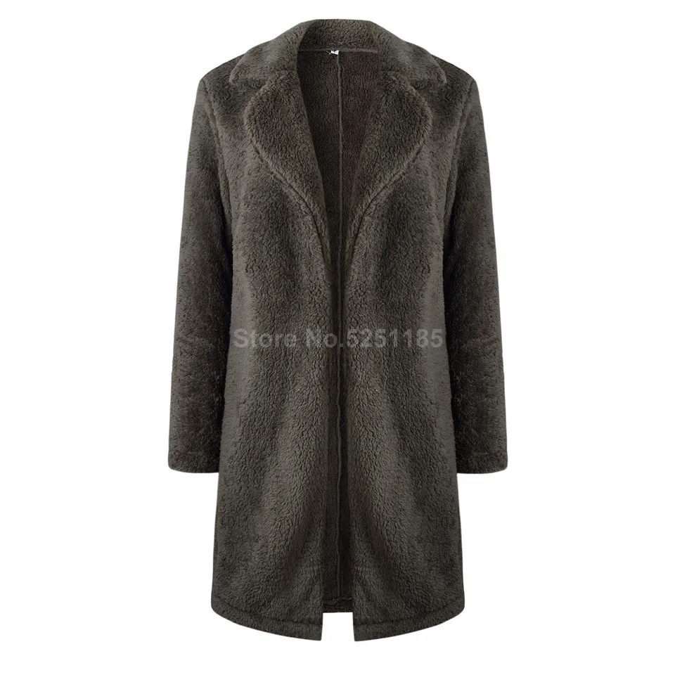 Элегантное длинное пальто из искусственного меха для женщин осень зима теплая мягкая меховая куртка женская плюшевая верхняя одежда с карманами