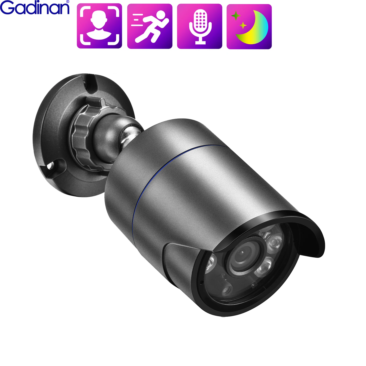 Gadinan UltraHD 4K 8MP Outdoor Security Face Detect IP PoE Camera 3840x2160 Double light Human Detection Colorful Night Vision |