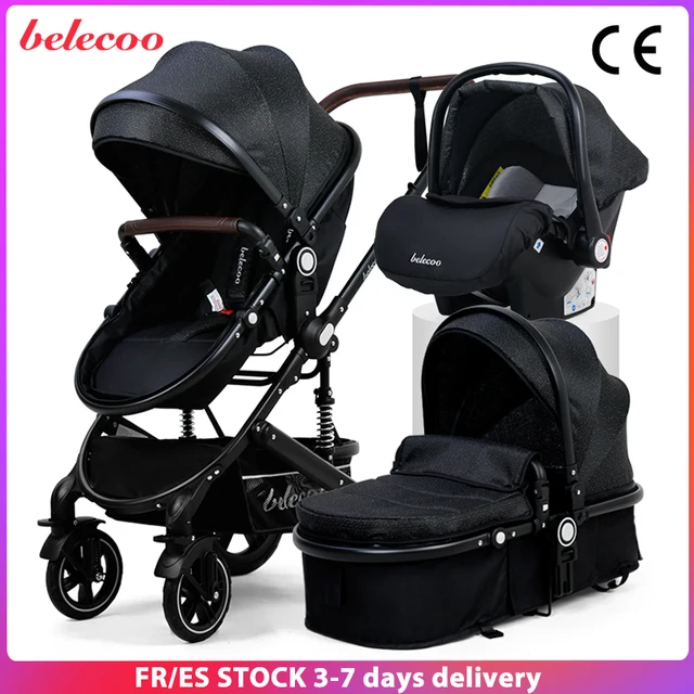 Baby Stroller Lightweight Newborn Pram 3 in 1 Strollers Anti-shock All terrain Pushchair Reversible Bassinet Car Seat Cup Holder 1