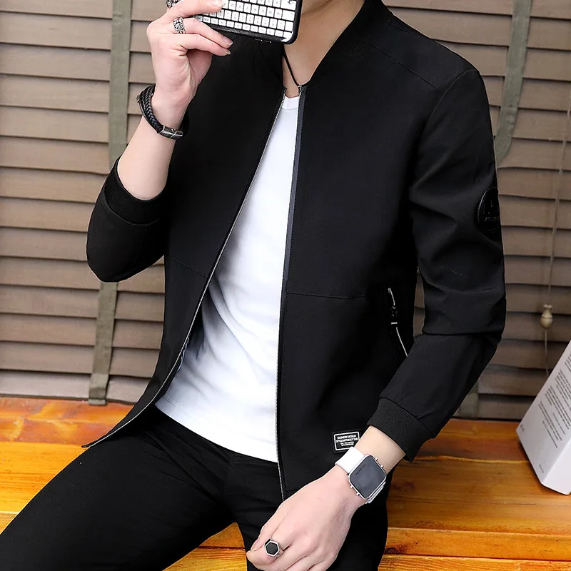 

2019 New Casual Solid Bomber Coats High Quality Men's Overcoat Baseball Spring Regular Slim Jacket Coat for Male streetwear