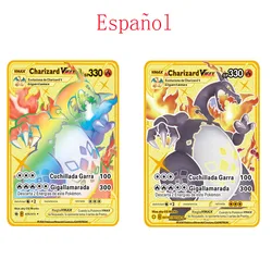 Cartes en métal doré Pokémon Gx Vmax MEGA Charizard HP, brillantes, jeu de combat, Collection, jouets commerciaux, nouvelle Version espagnole 