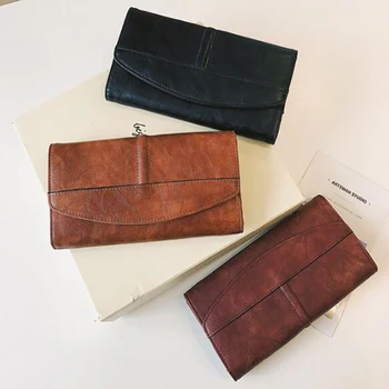 

2020 New Retro Women's Wallets For Lady PU Leather Zipper Wallet Girls Long Coin Card Purses Wholesale