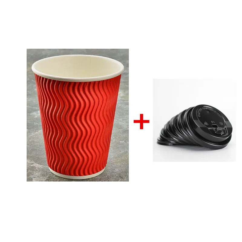 cup and lid3 50 шт гофрированные Горячие Бумажные стаканчики одноразовая кофейная чашка с крышками 500 мл молока чай стакан на вынос пакеты - Цвет: cup and lid3