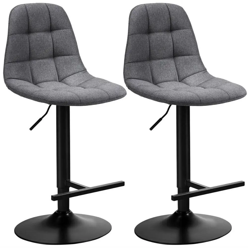 US $109.99 Set of 2 Adjustable Bar Stools Swivel Counter Height Linen Chairs with Back HW66212