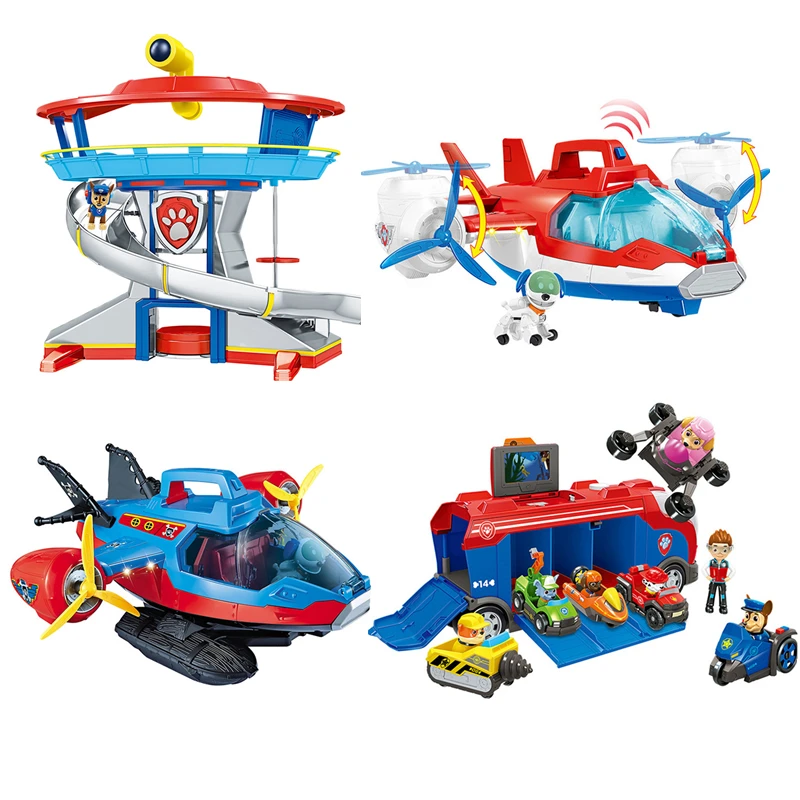 Juego de figuras de acción de la patrulla canina para niños, Torre Base de rescate, Crucero de rescate, avión, yate, modelo de figuras de acción