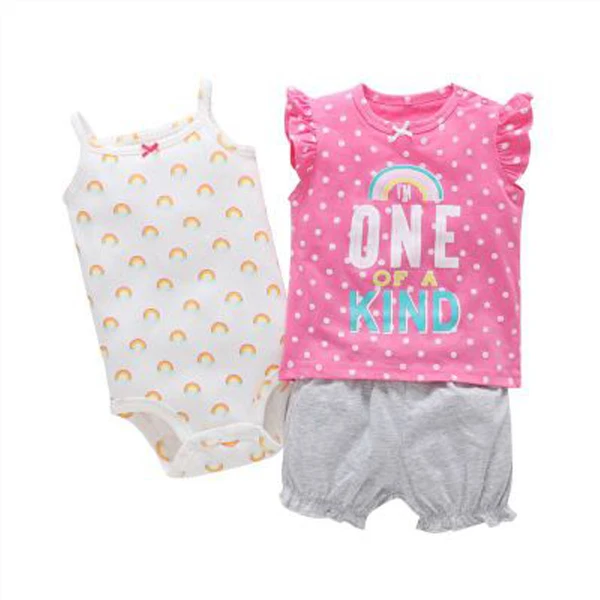 Милая летняя одежда для маленьких девочек топы с короткими рукавами и круглым вырезом+ боди+ шорты комплект одежды для младенцев в горошек Одежда для новорожденных от 6 до 24 месяцев - Цвет: 24