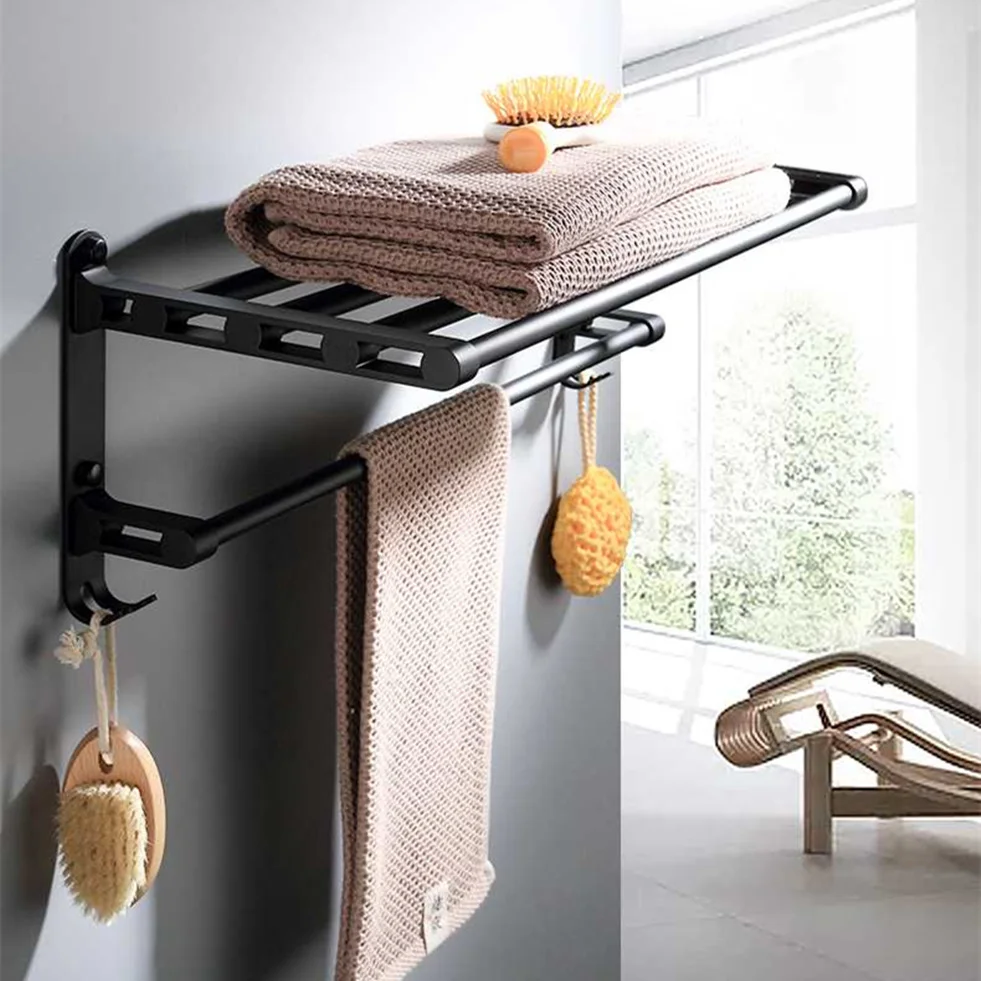Two Pole Stainless Steel Towel Rail Rack Holder Wall Mounted Bathroom Shelf 
