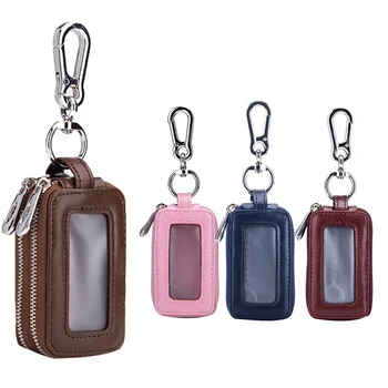 

Leather Home Double Pocket Zipper Mini Wallet Keychain Transparent