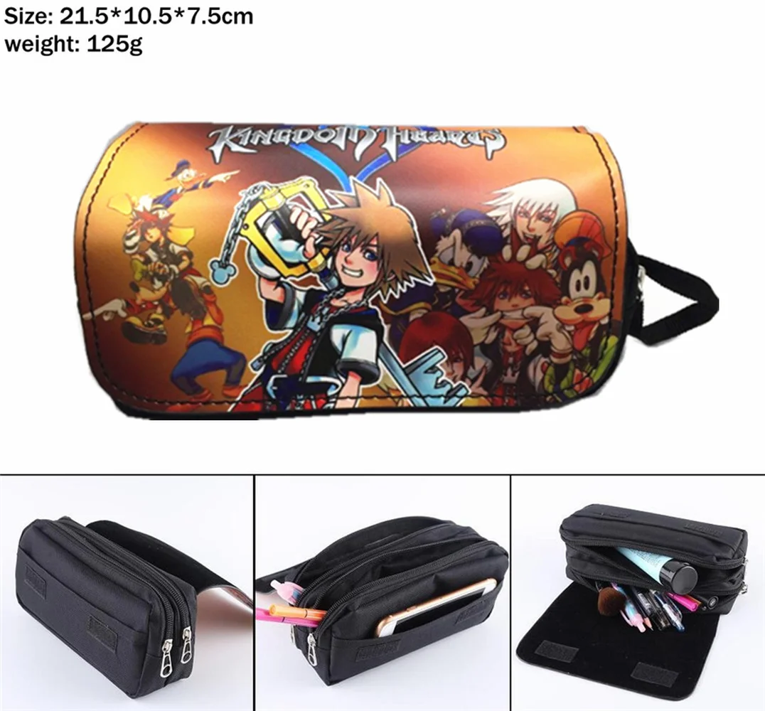 Тканевый чехол для карандашей с изображением игры Kingdom Hearts Sora, Женская портативная косметичка для путешествий, Студенческая сумка на молнии с мультипликационным рисунком, косметичка, канцелярские принадлежности