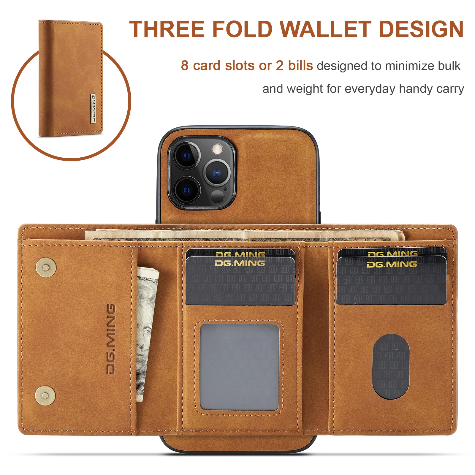 Magnetic Bifold Wallet for iPhone 14 (Tan)