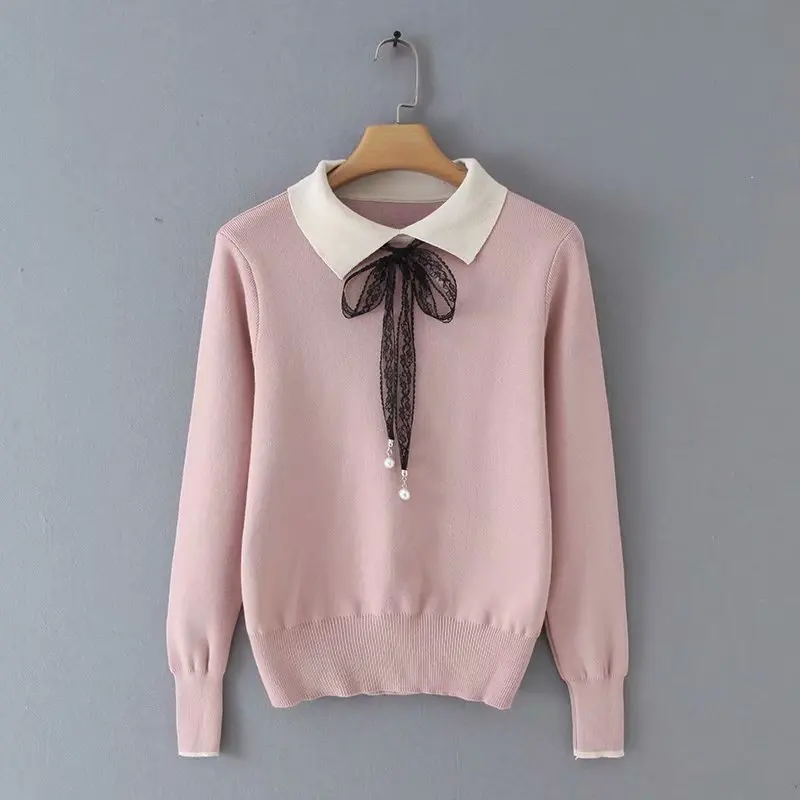 Hot sale YD40-8938 European and American fashion lapel tie sweater | Женская одежда