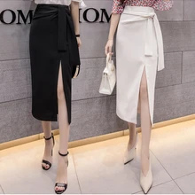 Ягодицы узор вилка открытие юбка средняя и длинная высокая Талия Женская одежда Женская мода