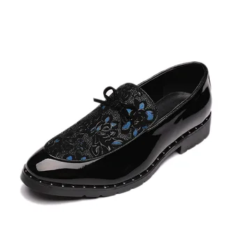 

Italian Shoes Man New Fashion Men Dress Shoe Comfortable Leather Shoes Bow Tie Sequin Loafers Moccasin Casual Shoes